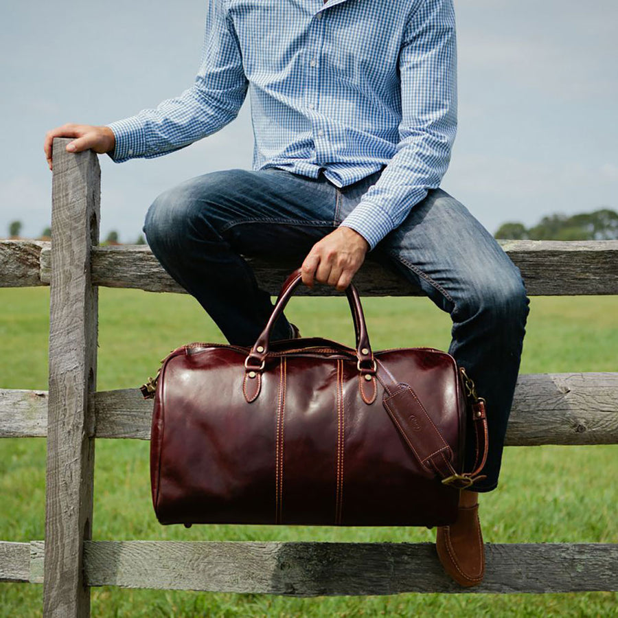 This is the Floto Venezia Duffle in Vecchio Brown.  Shop our men's collection of leather bags, leather backpacks, wallets, and accessories.